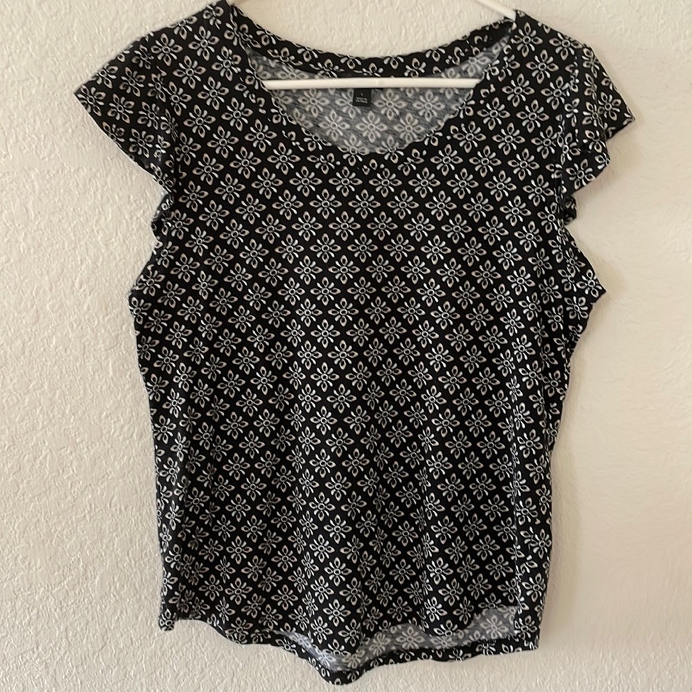 Ann Taylor Shirt Top Blouse Cotton Modal work Casual soft Black beige preowned